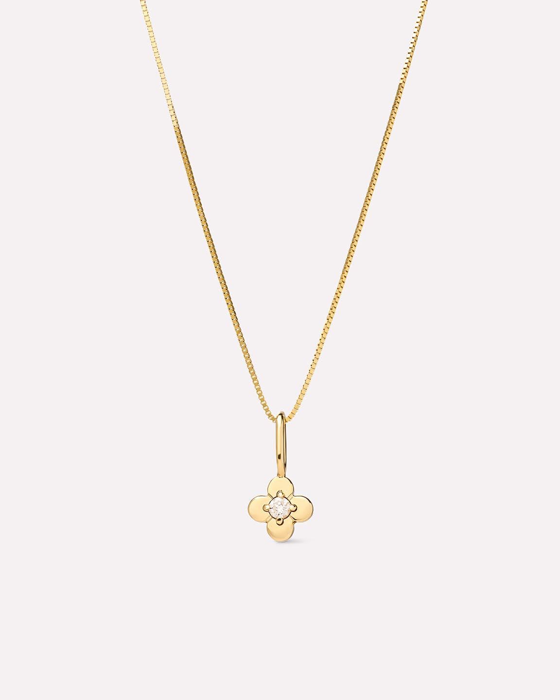 Solid Yellow Gold - Diamond Flower Charm Necklace