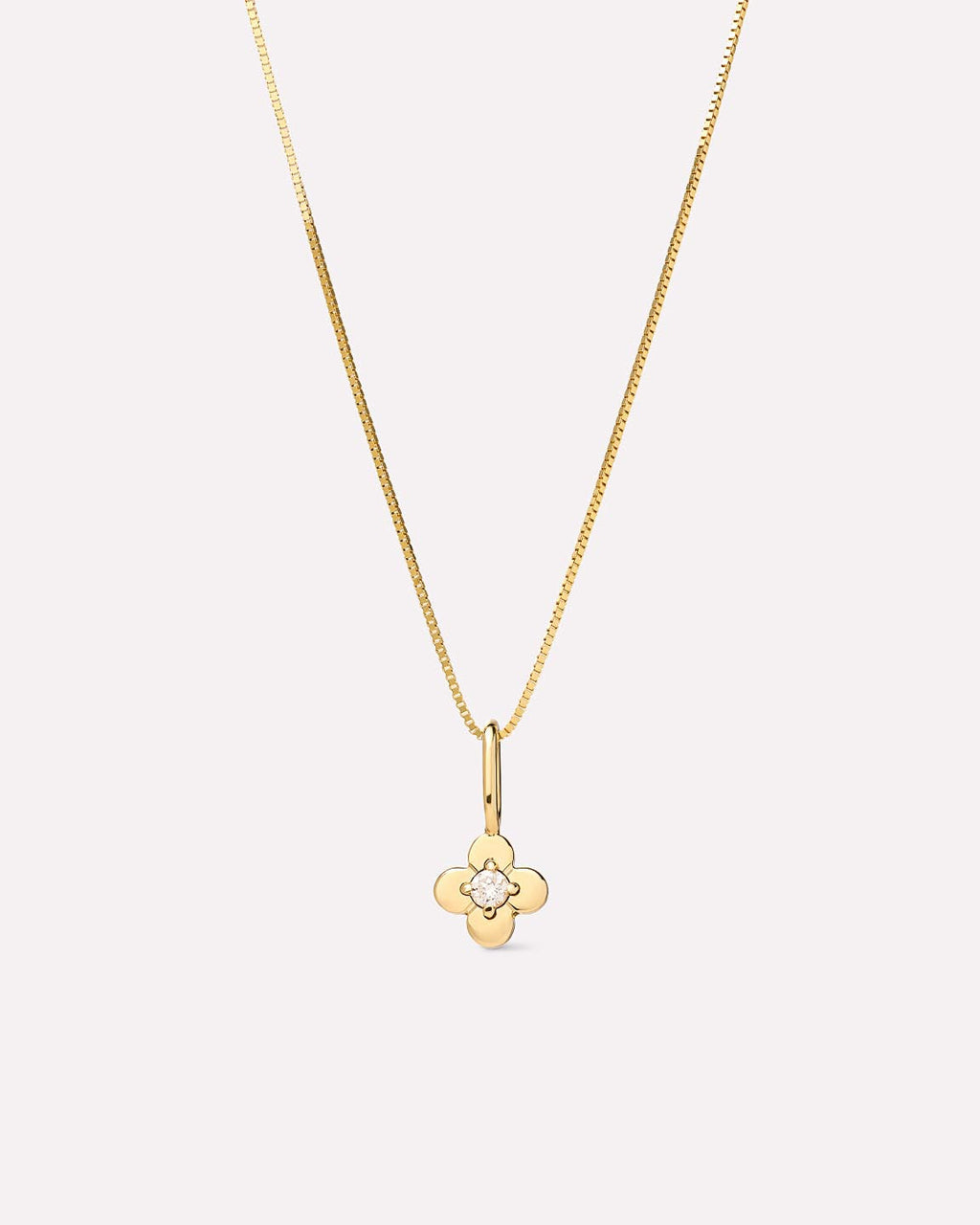 Solid Yellow Gold - Diamond Flower Charm Necklace