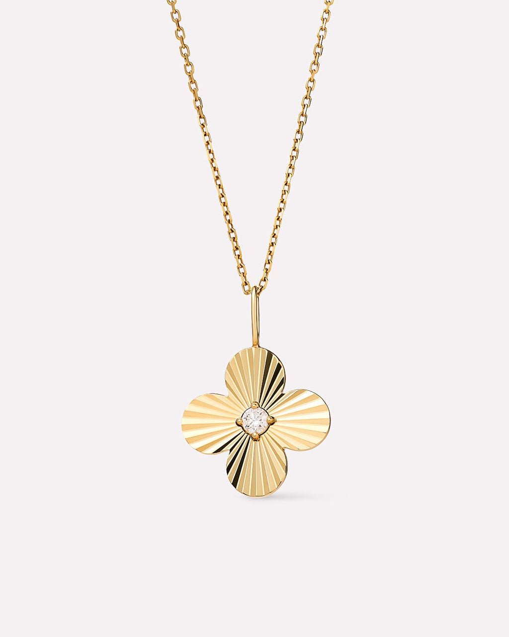 Solid Yellow Gold - Large Diamond Flower Charm Necklace