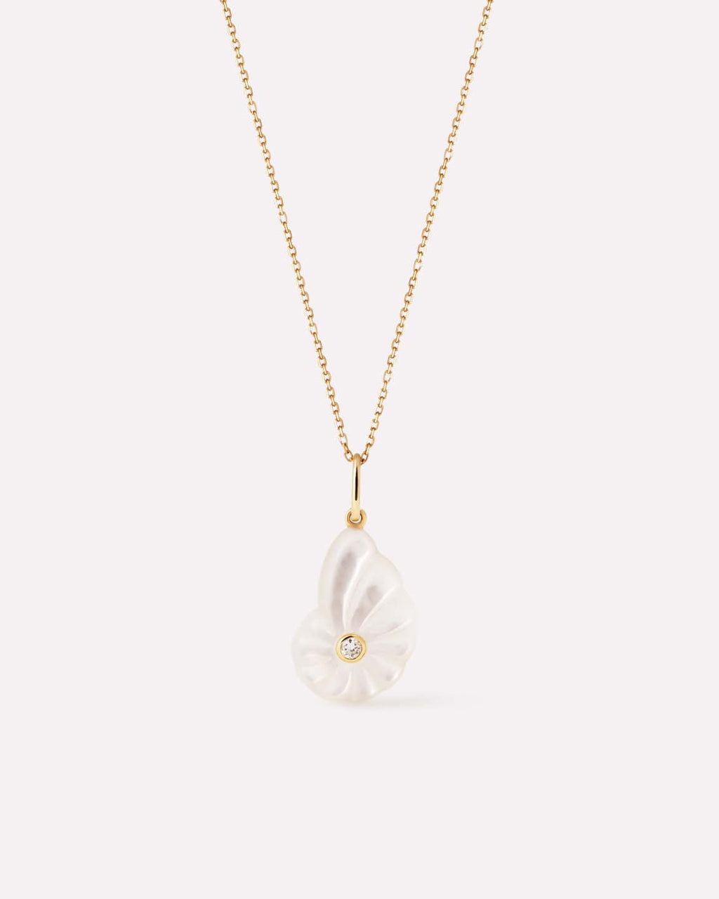 Solid Yellow Gold - Mother of Pearl Shell Necklace