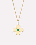 Solid Yellow Gold - Large Emerald Flower Charm Necklace