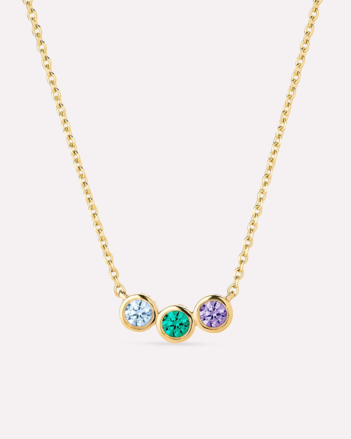 Solid Yellow Gold - 3 Stone Birthstone Necklace