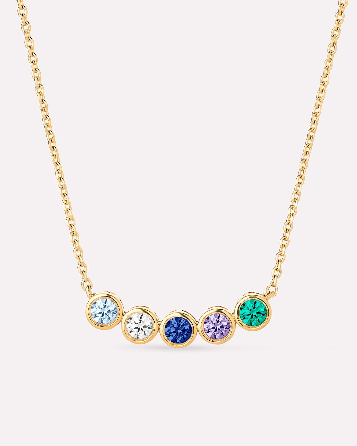 Solid Yellow Gold - 5 Stone Birthstone Necklace