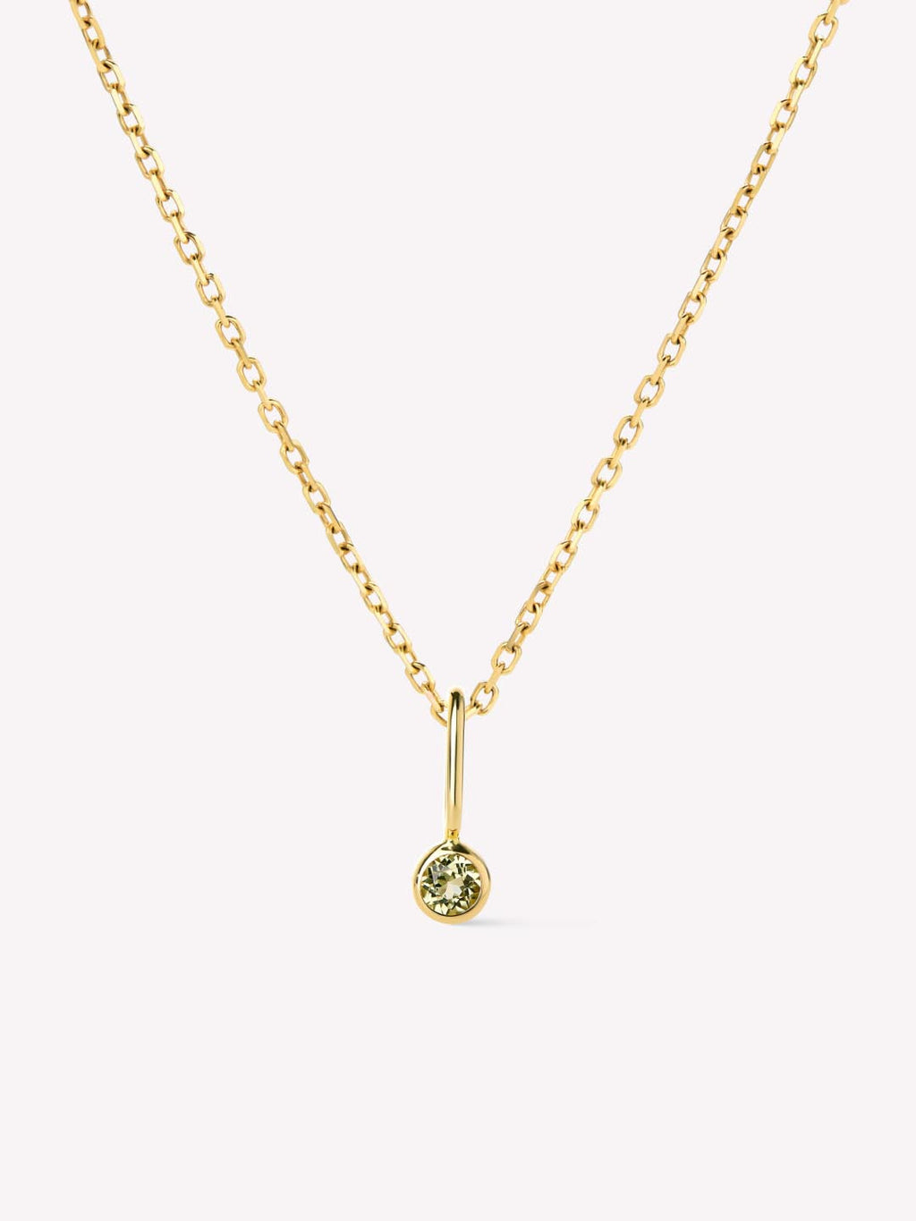 Solid Yellow Gold - Peridot Mini Birthstone Necklace