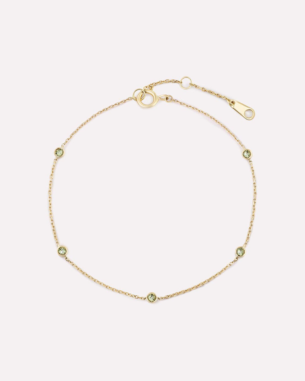 Solid Yellow Gold - Peridot Birthstone Station Bracelet