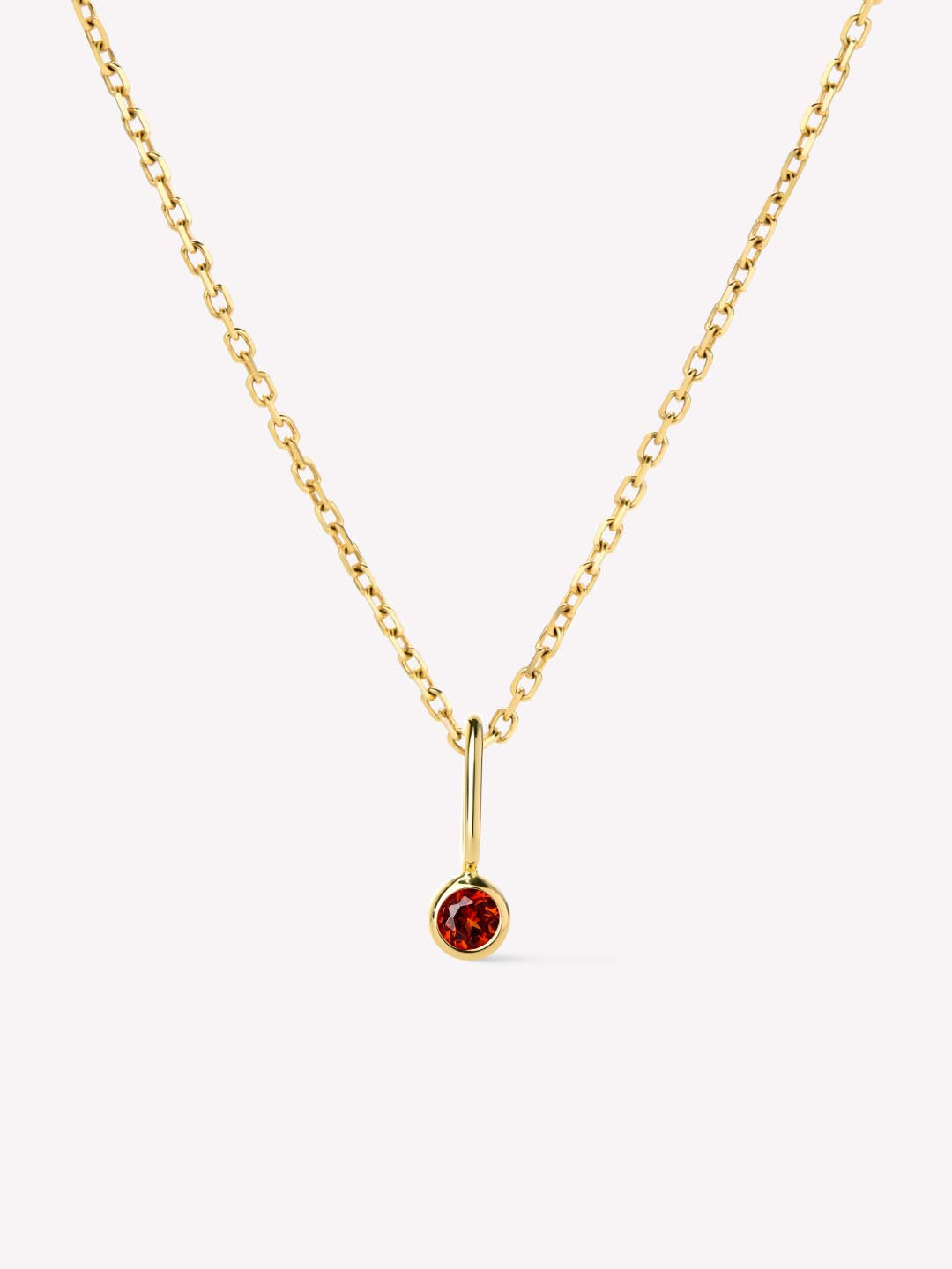 Solid Yellow Gold - Red Garnet Mini Birthstone Necklace