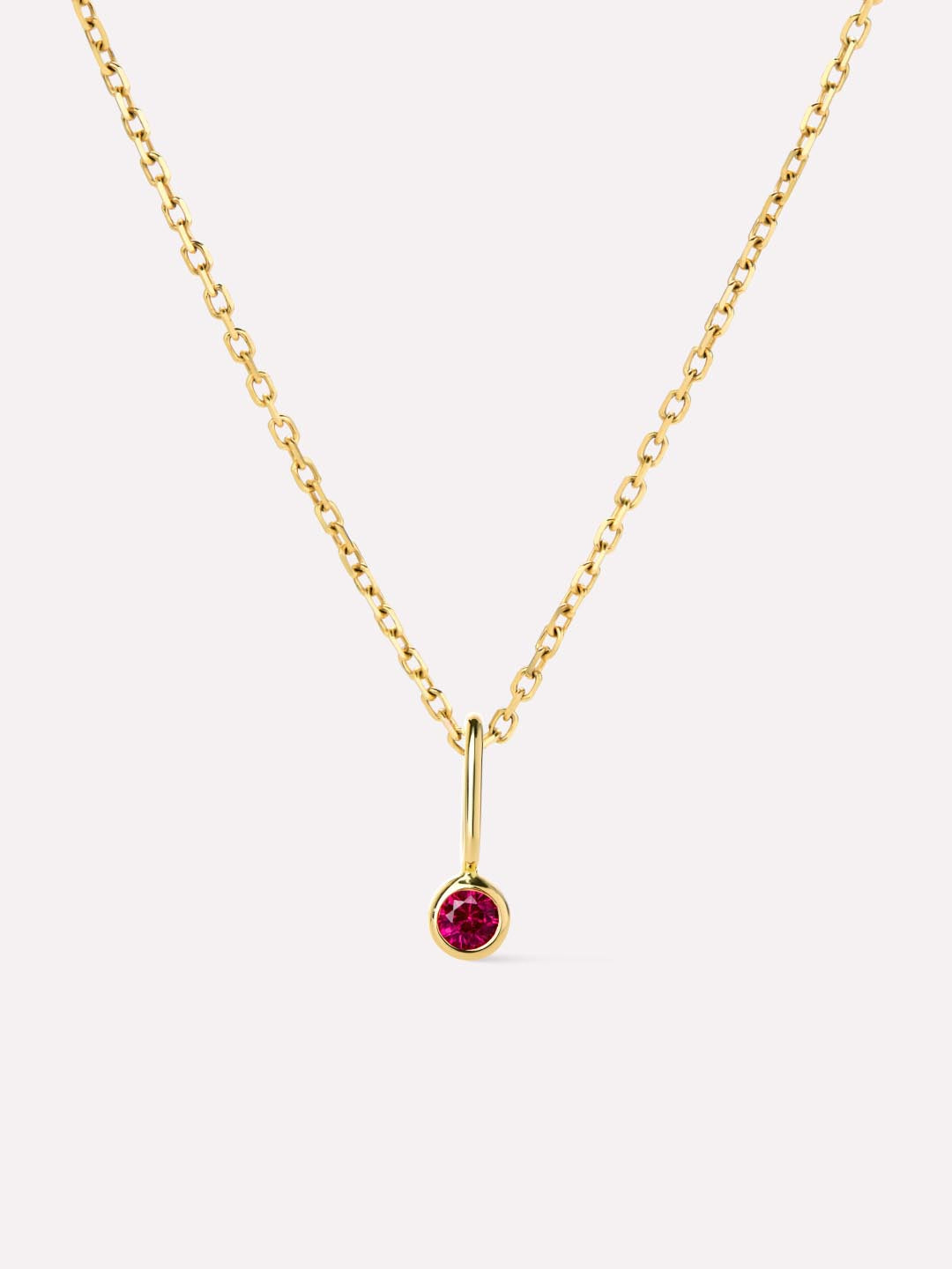 Solid Yellow Gold - Ruby Mini Birthstone Necklace