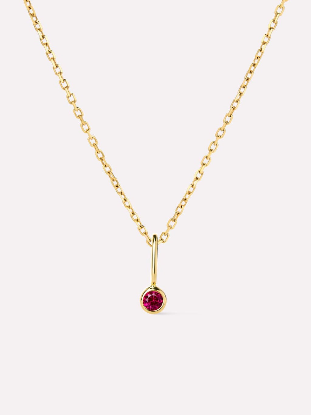 Solid Yellow Gold - Ruby Mini Birthstone Necklace