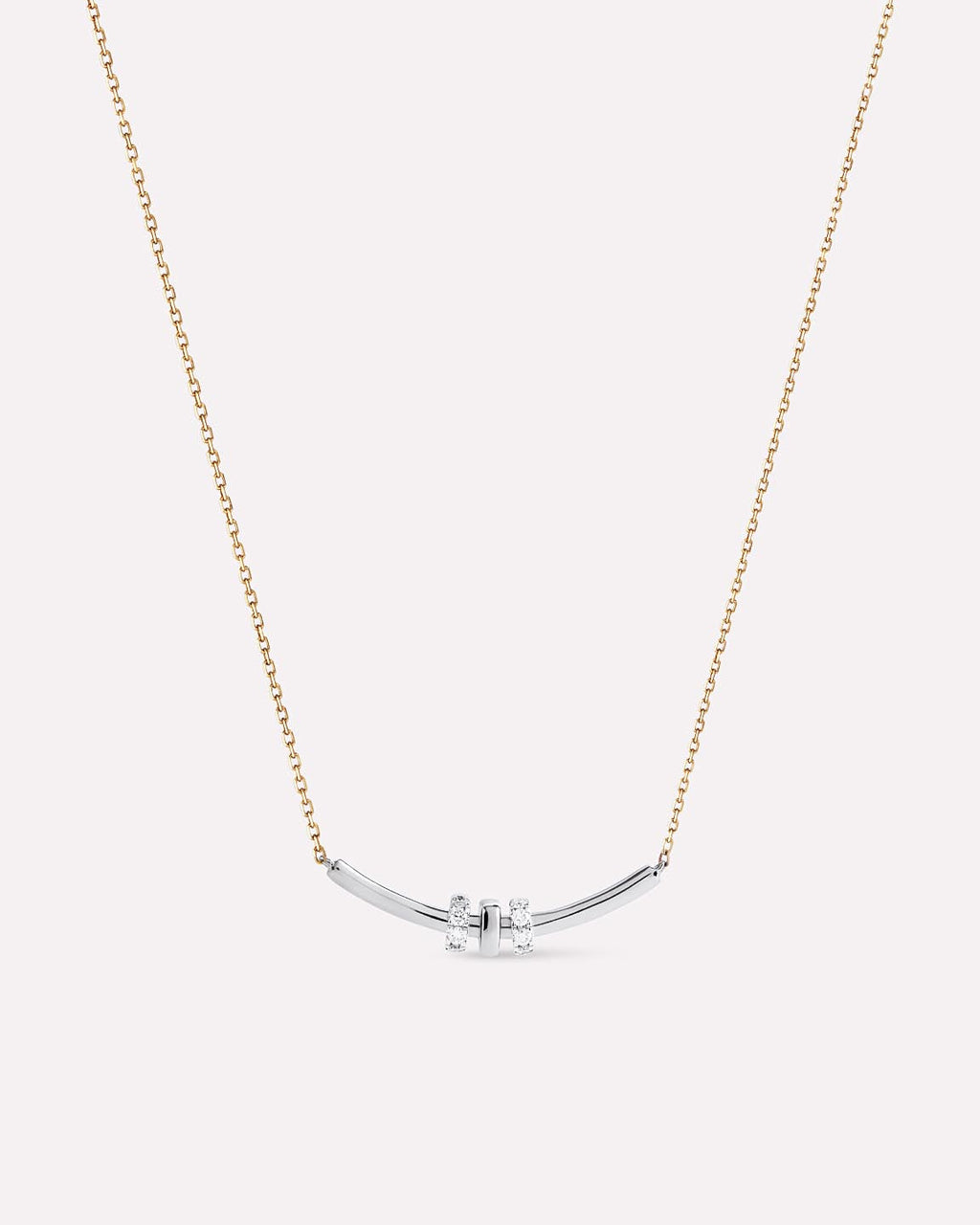 Solid Yellow Gold - Diamond Links Bar Necklace