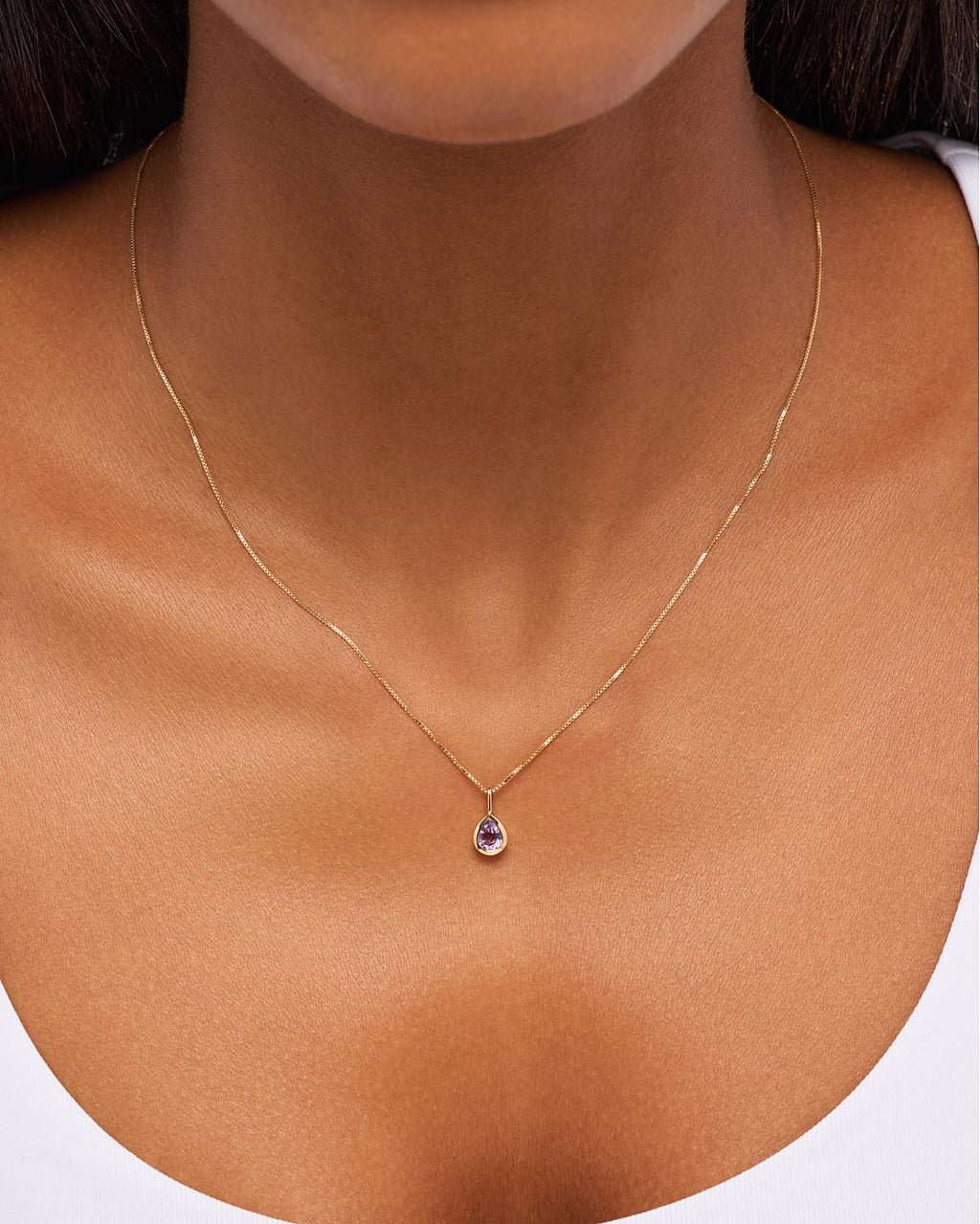 Solid Yellow Gold Birthstone - Pink Amethyst Teardrop Charm
