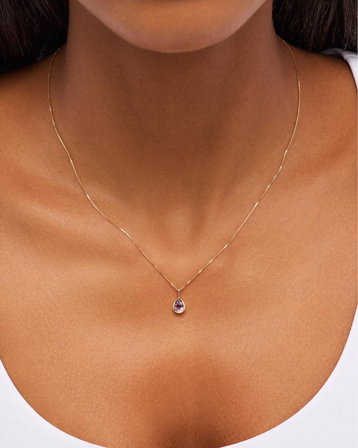 Solid Yellow Gold Birthstone - Pink Amethyst Teardrop Charm