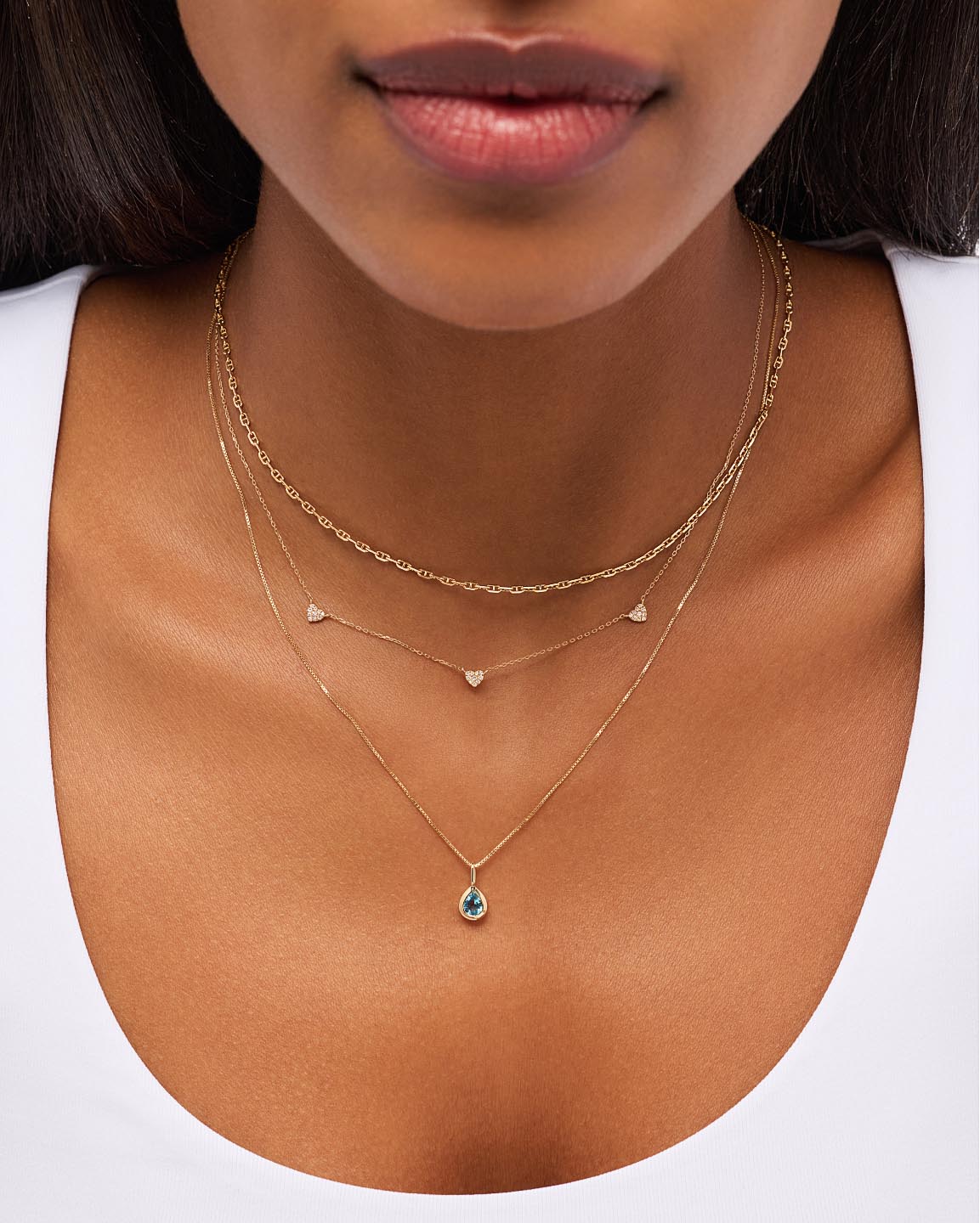 Solid Yellow Gold - Blue Topaz Teardrop Necklace