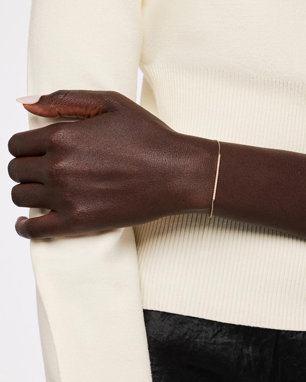 Solid Yellow Gold - Pave Diamond Bar Bracelet